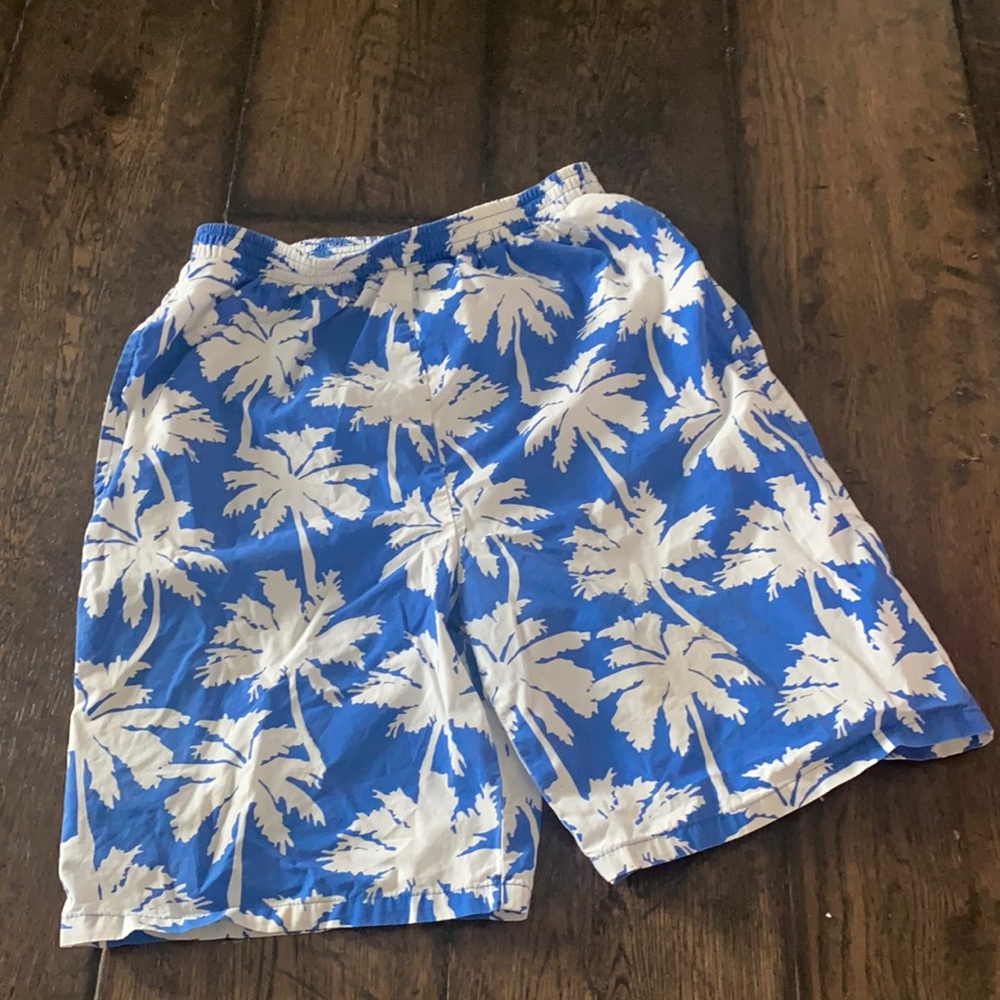 Kelly’s Kids Boys Swim trunk blue white palm tree